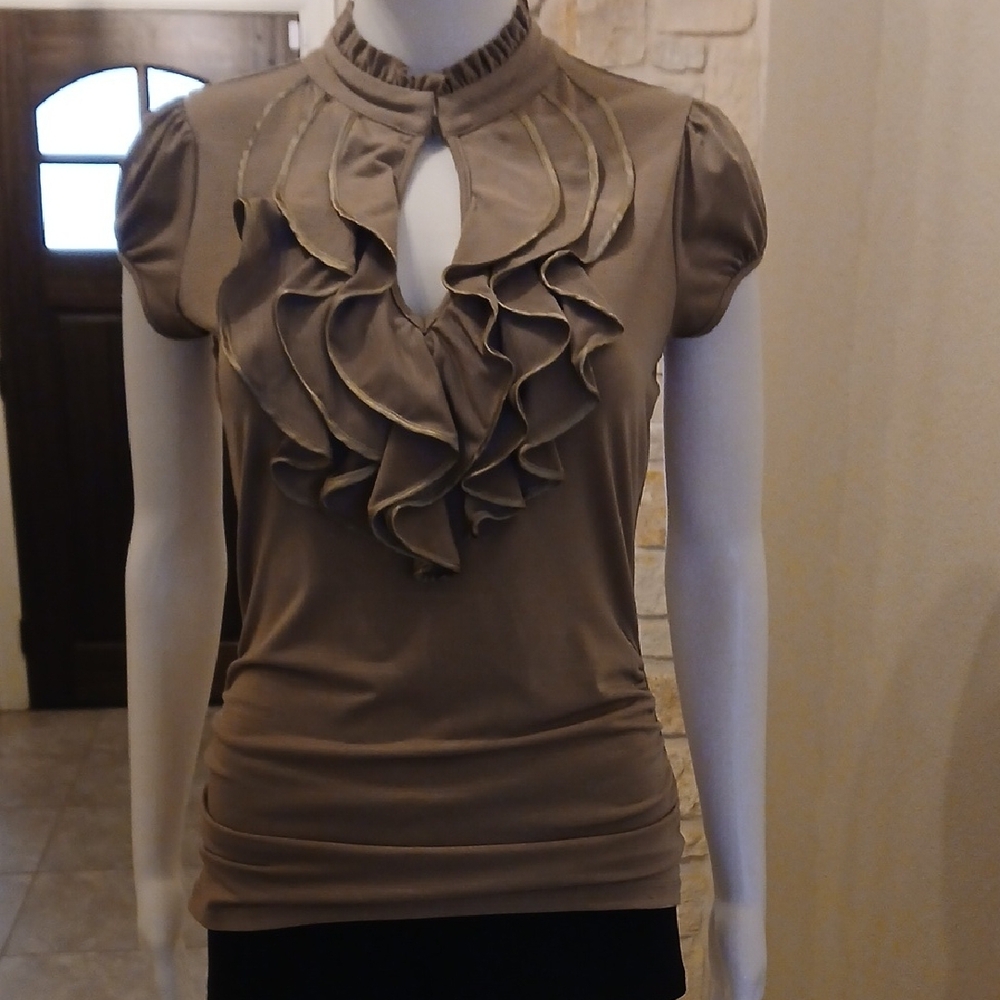 HeartSoul Tan Ruffled Blouse - Picture 9 of 12